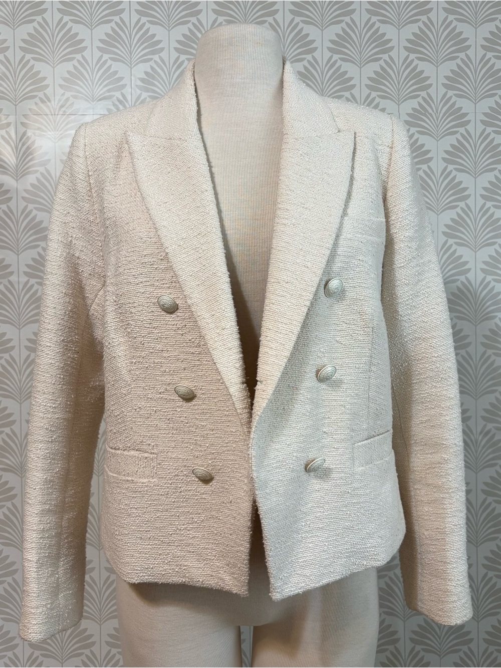 L'AGENCE Kenzie Double Breasted Crop Cotton Blend Blazer - Picture 7 of 10